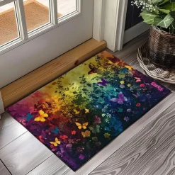 Butterfly Flowers Doormat Non-Slip Oil Proof Rug Indoor Outdoor Mat Bedroom Decor Bathroom Mat Entrance Rug Door Mat