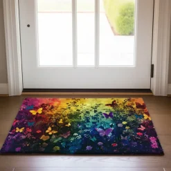 Butterfly Flowers Doormat Non-Slip Oil Proof Rug Indoor Outdoor Mat Bedroom Decor Bathroom Mat Entrance Rug Door Mat