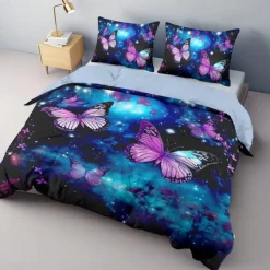 Butterfly Starry Sky Pattern Duvet Cover Set Comforter Set 2/3PCS Luxury Cotton Bedding Set Home Decor Bedding Gift King Queen Full Size