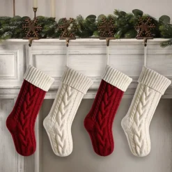 Cable Knit Christmas Stockings, 15 inches Small Personalized Fireplace Hanging Stockings for Christmas Decorations Xmas Gift