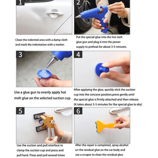 Car Dent Puller Kit – Paintless Dent Repair Tool, Body Dent Removal Kit with Puller Tabs, Mats for Minor Auto Damage Fix