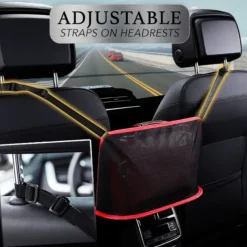 Car Net Pocket Handbag Holder, Extra Storage Space Organizer, Safe & Disturb-Free Driving, Simple Installation, Fits Standard Armrests, Oxford Cloth & Mesh, Black/Red