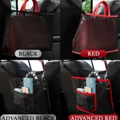 Car Net Pocket Handbag Holder, Extra Storage Space Organizer, Safe & Disturb-Free Driving, Simple Installation, Fits Standard Armrests, Oxford Cloth & Mesh, Black/Red