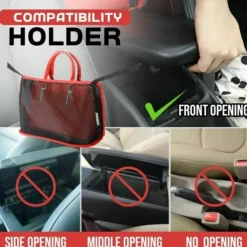 Car Net Pocket Handbag Holder, Extra Storage Space Organizer, Safe & Disturb-Free Driving, Simple Installation, Fits Standard Armrests, Oxford Cloth & Mesh, Black/Red