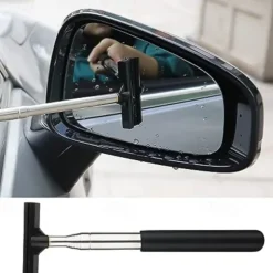 Car Rearview Mirror Wiper, Wing Mirror Cleaner Retractable Car Side Mirror Wiper Car Mirror Cleaner with Telescopic Long Rod, Squeegee Cleaner for Mirror Glass Rainwater Mist