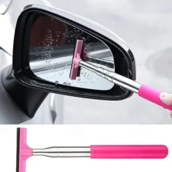 Car Rearview Mirror Wiper, Wing Mirror Cleaner Retractable Car Side Mirror Wiper Car Mirror Cleaner with Telescopic Long Rod, Squeegee Cleaner for Mirror Glass Rainwater Mist