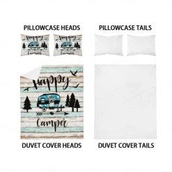 Cartoon Camping RV Print Duvet Cover Set - Includes Duvet Cover and Pillowcases - Fun and Whimsical Design - Soft and Comfortable Fabric - Perfect for Adventurous Bedroom Decor - Easy to Clean and Maintai