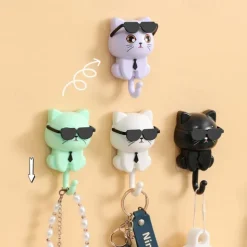 Cartoon Stretchable Cat Wall Hook, Creative Strong Adhesive Hooks, No-Drill Wall Mounted Organizer for Entryway