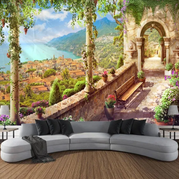 Castle Garden Scenery Tapestry Art Decoration Curtain Hanging Family Bedroom Living Room Decoration