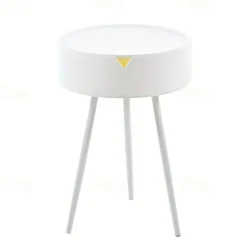 Casual Style Flip Top Side Table with Storage Plastic Round End Coffee Table Modern Bedside Accent Table with Leg Base for Living Room, Bedroom, Office