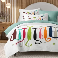 Cat Duvet Cover Set 100% Cotton Soft and Breathable Bedding Featuring Adorable Cat Prints Perfect for Cat Lovers Lightweight and Durable Quilt Cover Comfortable for All Seasons