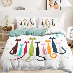 Cat Duvet Cover Set 100% Cotton Soft and Breathable Bedding Featuring Adorable Cat Prints Perfect for Cat Lovers Lightweight and Durable Quilt Cover Comfortable for All Seasons