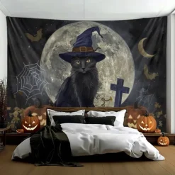 Cat Hanging Tapestry Wall Art Large Tapestry Mural Decor Photograph Backdrop Blanket Curtain Home Bedroom Living Room Decoration Ghost