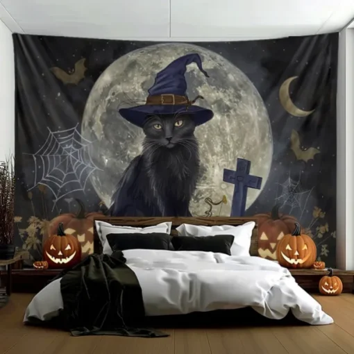 Cat Hanging Tapestry Wall Art Large Tapestry Mural Decor Photograph Backdrop Blanket Curtain Home Bedroom Living Room Decoration Ghost