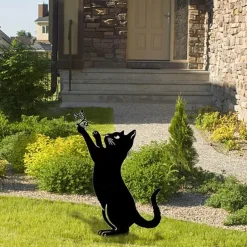 Cat Metal Silhouette Statue Iron Black Cats Stake Animal Floor Plug Decoration Crafts Yard Garden Art Signs for Cat Lovers Gifts for Lawn Farm Flowerbed