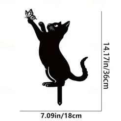 Cat Metal Silhouette Statue Iron Black Cats Stake Animal Floor Plug Decoration Crafts Yard Garden Art Signs for Cat Lovers Gifts for Lawn Farm Flowerbed