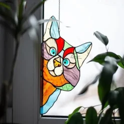 Cat Window Hangings, Handmade Stain Glass Cat Suncatcher, Stained Glass Cute Cat Window Hanger Peeking Sun Catcher Acrylic Cat Stained Glass Cat Window Hanger for Cat Lovers