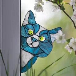 Cat Window Hangings, Handmade Stain Glass Cat Suncatcher, Stained Glass Cute Cat Window Hanger Peeking Sun Catcher Acrylic Cat Stained Glass Cat Window Hanger for Cat Lovers