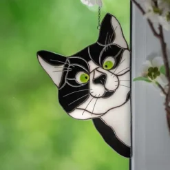 Cat Window Hangings, Handmade Stain Glass Cat Suncatcher, Stained Glass Cute Cat Window Hanger Peeking Sun Catcher Acrylic Cat Stained Glass Cat Window Hanger for Cat Lovers