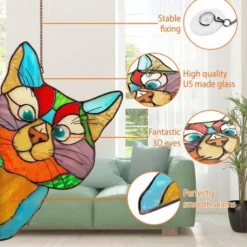 Cat Window Hangings, Handmade Stain Glass Cat Suncatcher, Stained Glass Cute Cat Window Hanger Peeking Sun Catcher Acrylic Cat Stained Glass Cat Window Hanger for Cat Lovers