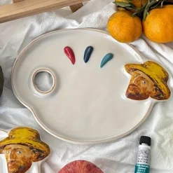 Ceramic Van Gogh Inspired Artist Mixing Palette Multi-Purpose Decorative Prop for Painting and Displaying Makeup Essentials Best for Christmas, Perfect for Thanksgiving