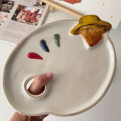 Ceramic Van Gogh Inspired Artist Mixing Palette Multi-Purpose Decorative Prop for Painting and Displaying Makeup Essentials Best for Christmas, Perfect for Thanksgiving