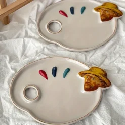 Ceramic Van Gogh Inspired Artist Mixing Palette Multi-Purpose Decorative Prop for Painting and Displaying Makeup Essentials Best for Christmas, Perfect for Thanksgiving