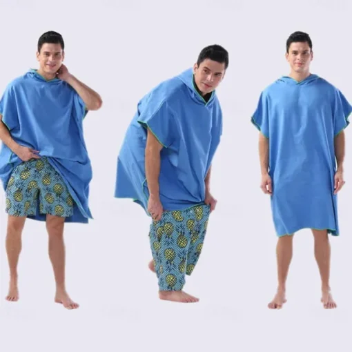Changing Robe Hooded Poncho Towel Quick Dry Lightweight Changing Towel Extra Long in Microfibre Surf Poncho Universal Size for Men Women Adults, Suitable for Swimming Surfing and Beach