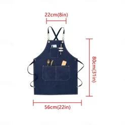 Chef Apron Black for Men Women with Pocket, Cotton Canvas Work Apron Cross Back Heavy Duty Adjustable