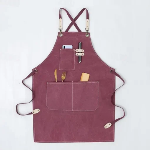 Chef Apron Black for Men Women with Pocket, Cotton Canvas Work Apron Cross Back Heavy Duty Adjustable