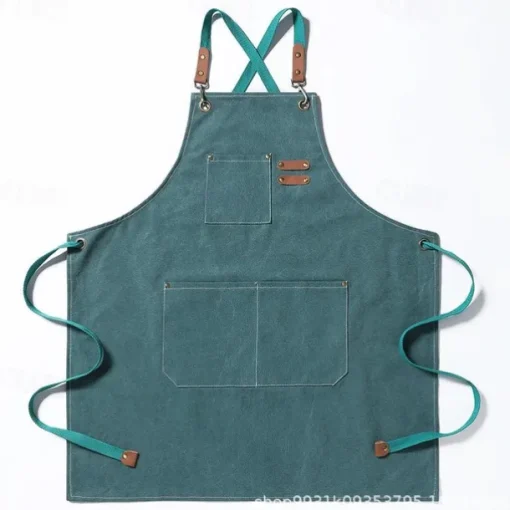 Chef Apron For Women and Men, Kitchen Cooking Apron, Personalised Gardening Apron with Pocket Work Aprons Cross Back Heavy Duty Adjustable