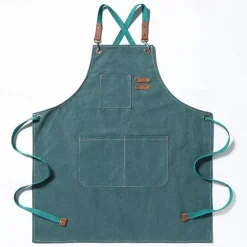 Chef Aprons for Men Women with Large Pockets, Cotton Canvas Cross Back Heavy Duty Adjustable Work Apron
