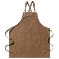 Chef Aprons for Men Women with Large Pockets, Cotton Canvas Cross Back Heavy Duty Adjustable Work Apron