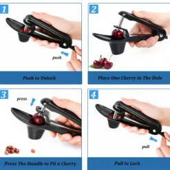 Cherry Pitter - Stainless Steel Cherries Corer Pitter Tool with Hand-held Push Design, Save Time & Space for Making Cherry Jam with Lock Design
