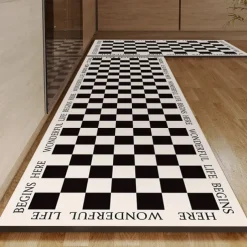 Chess Board Pattern Kitchen Rug Area Rug Mat Non-Slip Oil Proof Floor Mat Livingroom Rug Indoor Outdoor Mat Bedroom Decor Bathroom Mat Entrance Rug Door Mat
