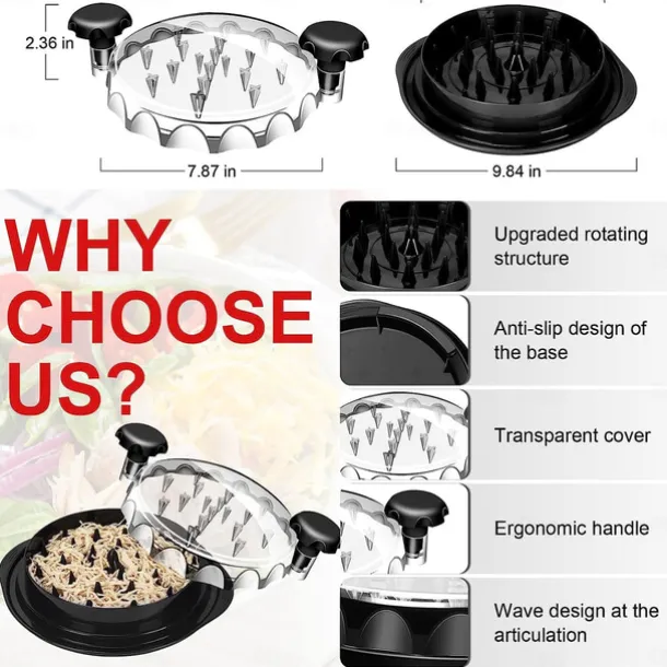 Chicken Shredder, 10.8" Visible Meat Shredders Tool Twist with Separate Plate, Large Chicken Shredder Machine - Ergonomic Handle, Dishwasher Safe, Anti-Slip, Heat Resistant, BPA Free