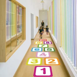 Children's Cartoon Pattern Hopscotch Floor Stickers Kindergarten Early Education Interactive Decoration Classic Digital Jump Grid Floor Wall Stickers for bedroom living room