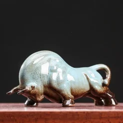 Chinese Feng Shui Ceramic Bull Figurine - Prosperity Attracting Wealth Buffalo Statue, Office Desk Decor, Zodiac Animal Handicraft, Non-Electric Collectible