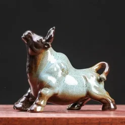 Chinese Feng Shui Ceramic Bull Figurine - Prosperity Attracting Wealth Buffalo Statue, Office Desk Decor, Zodiac Animal Handicraft, Non-Electric Collectible
