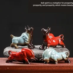 Chinese Feng Shui Ceramic Bull Figurine - Prosperity Attracting Wealth Buffalo Statue, Office Desk Decor, Zodiac Animal Handicraft, Non-Electric Collectible