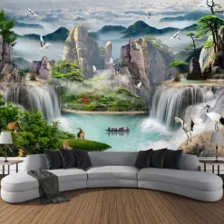 Chinese Landscape Painting Hanging Tapestry Wall Art Large Tapestry Mural Decor Photograph Backdrop Blanket Curtain Home Bedroom Living Room Decoration