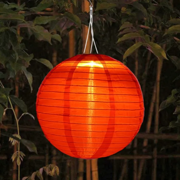 Chinese Style Globe Light Outdoor Solar Power 12inch 30CM Printed Lantern Hanging Lamp IP65 Waterproof Nylon LED Light For Outdoor Garden Party Yard Warm White Decoration Lighting