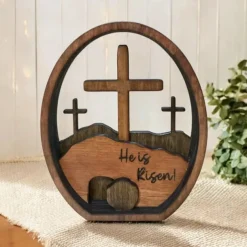 Christian EASTER Decoration, Resurrected TOMB, Easter RESURRECTION Decorations, He is Risen Christianity, Empty Tomb Easter Scene, Wood Egg
