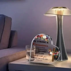 Christian Gift Joshua 19 God Scripture Acrylic Plaque Be Strong And Courageous Encouragement Gift For Boy Girl Cross Flower Butterfly Desk Heart Plaque Religious Gift For Women Men