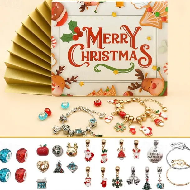Christmas Advent Calendar Pink Bracelets 2025 for Girls 24 Days Xmas Countdown Calendar DIY Jewelry Making Kit Gift 22 Charm Beads 2 Bracelets for Kids Teens Women