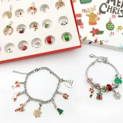 Christmas Advent Calendar Pink Bracelets 2025 for Girls 24 Days Xmas Countdown Calendar DIY Jewelry Making Kit Gift 22 Charm Beads 2 Bracelets for Kids Teens Women