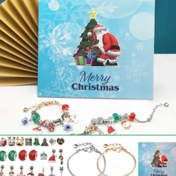 Christmas Advent Calendar Pink Bracelets 2025 for Girls 24 Days Xmas Countdown Calendar DIY Jewelry Making Kit Gift 22 Charm Beads 2 Bracelets for Kids Teens Women