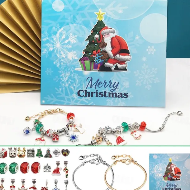 Christmas Advent Calendar Pink Bracelets 2025 for Girls 24 Days Xmas Countdown Calendar DIY Jewelry Making Kit Gift 22 Charm Beads 2 Bracelets for Kids Teens Women