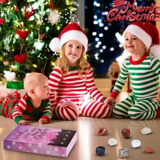 Christmas Advent Calendar, 24pcs Ore Blind Box Crystal Advent Calendar Rocks Minerals Fossils Advent Calendar for Kids and Adults Xmas Gifts