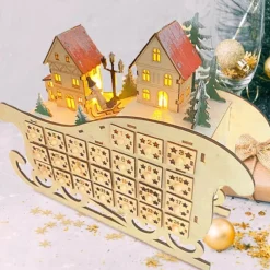 Christmas Advent Calendars Wood Sled LED Lights 24 Days Countdown Storage Organization Figurines Room Home Decor 2025 News
